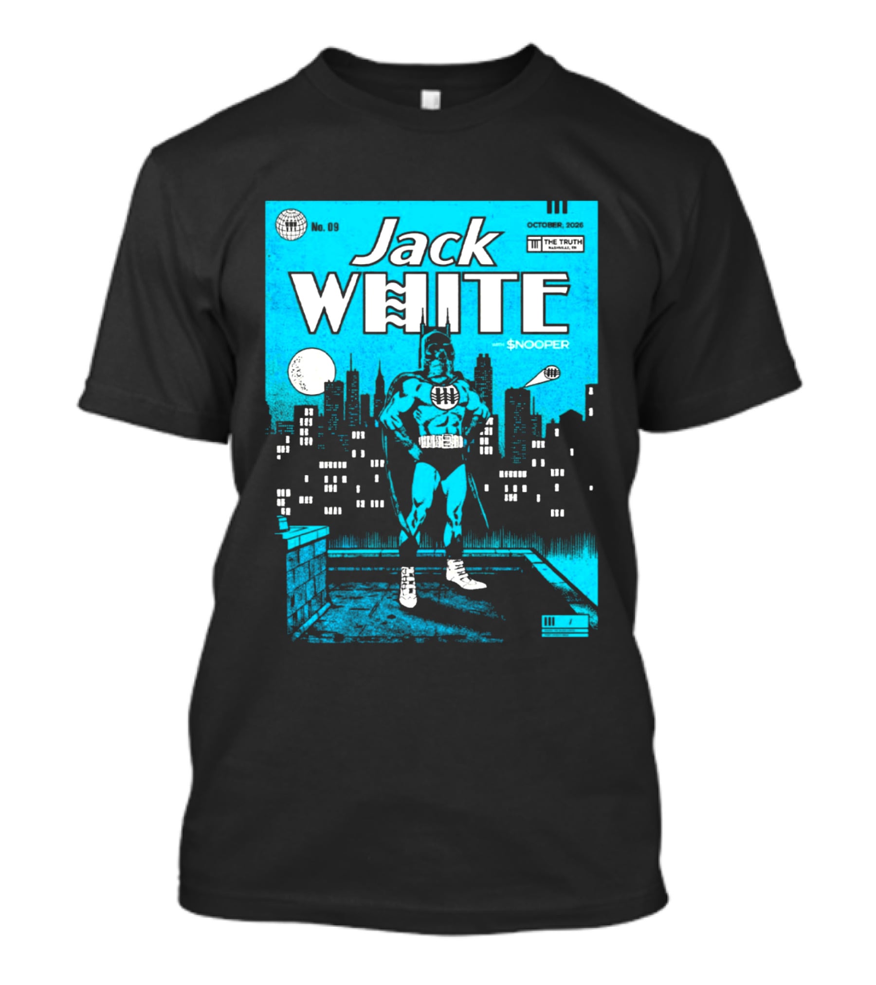 Jack White With Snooper Nashville TN 2026 Night 1 Live At The Truth October 9 Superhero Cityscape T-Shirt