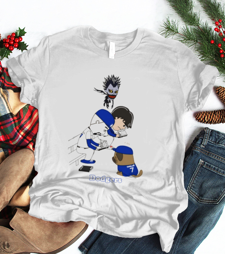 Death Note Dodgers Carlos Snell Baseball Cartoon Collaboration T-Shirt