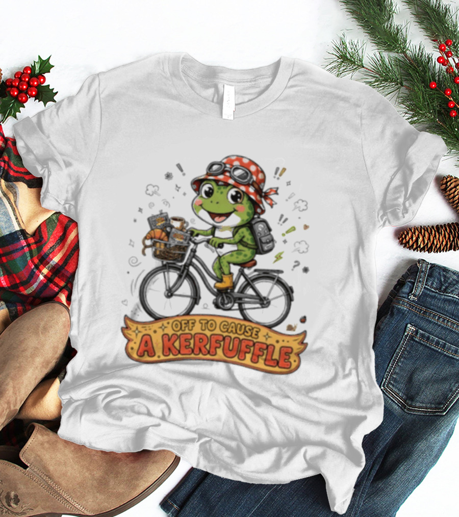 Frog On Bicycle Off To Cause A Kerfuffle Ride T-Shirt