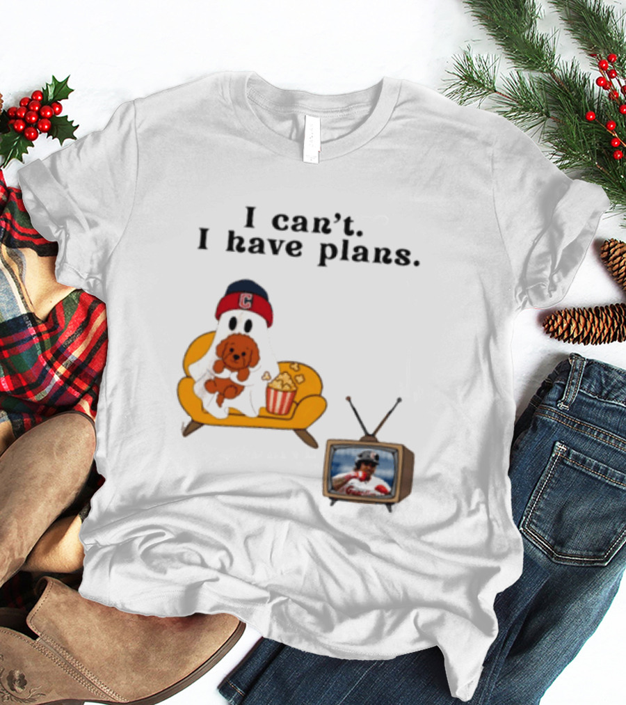 Ghost Cleveland Guardians I Can't I Have Plans Halloween Baseball TV Ghost Dog T-Shirt
