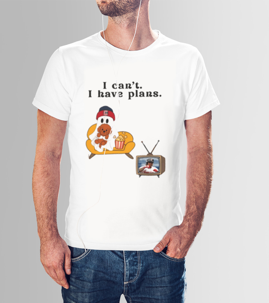 Ghost Cleveland Guardians I Can't I Have Plans Halloween Baseball TV Ghost Dog T-Shirt