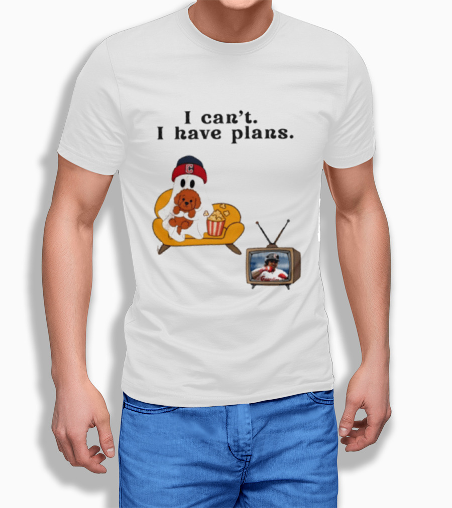 Ghost Cleveland Guardians I Can't I Have Plans Halloween Baseball TV Ghost Dog T-Shirt