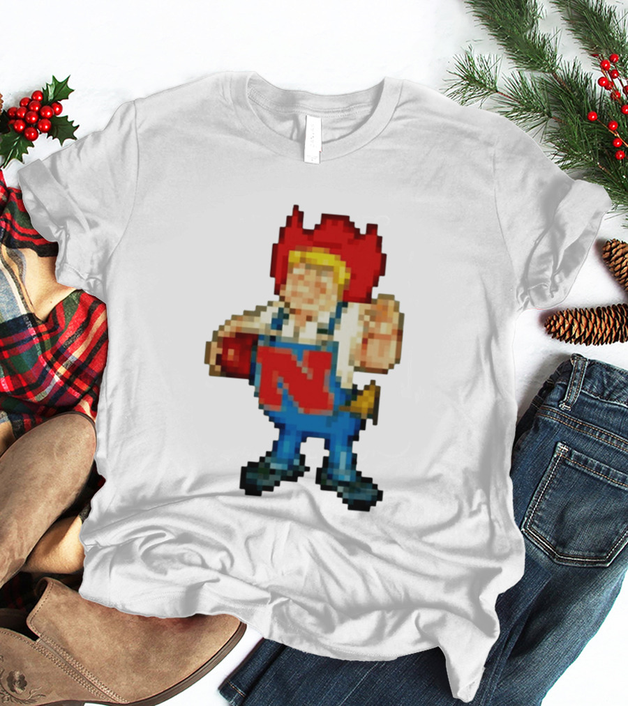 Herbie Husker Nebraska Cornhuskers Pixelated Character With Football T-Shirt
