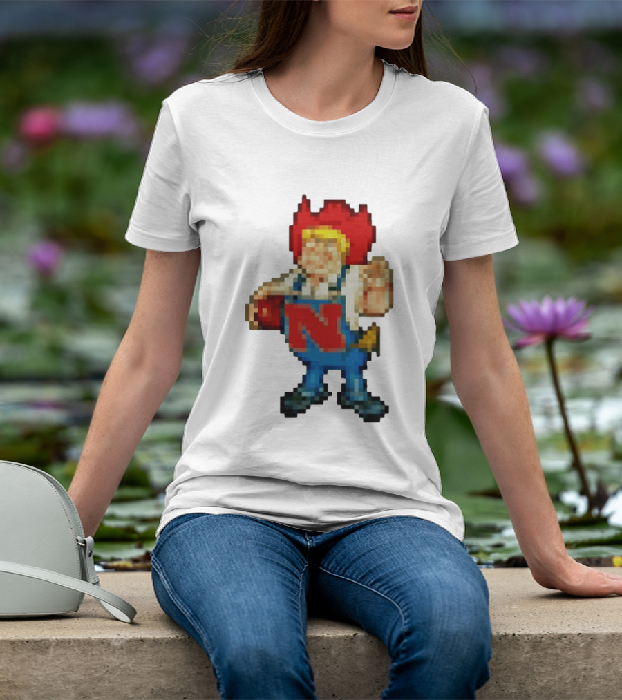 Herbie Husker Nebraska Cornhuskers Pixelated Character With Football T-Shirt