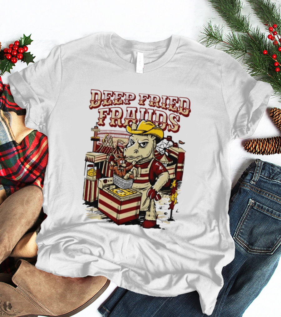 Oklahoma Sooners Beat Texas Longhorns Deep Fried Frauds Football 2026 Cow Mascot Cooking Satire T-Shirt