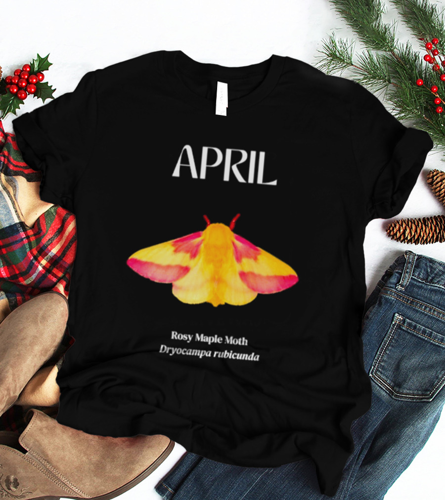 April Rosy Maple Moth Dryocampa Rubicunda Vibrant Yellow Pink Insect T-Shirt