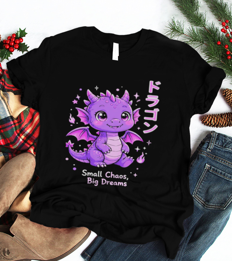 Dragon Small Chaos Big Dreams Purple Kawaii Anime T-Shirt