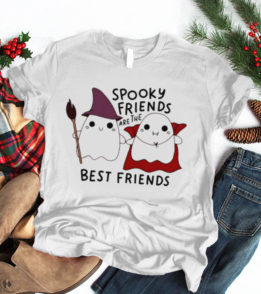 Spooky Friends Are The Best Friends Witch And Vampire Ghosts Halloween 2026 T-Shirt