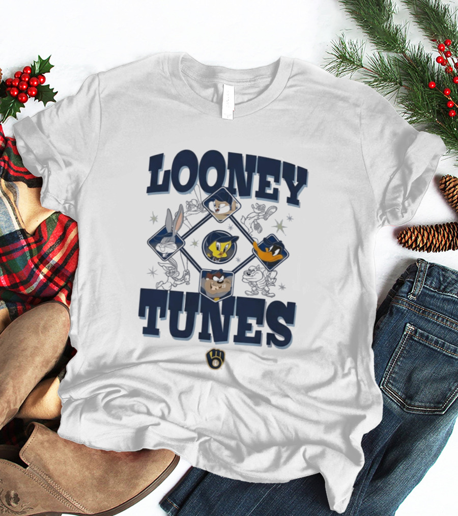 Milwaukee Brewers Looney Tunes Characters Baseball Diamond T-Shirt