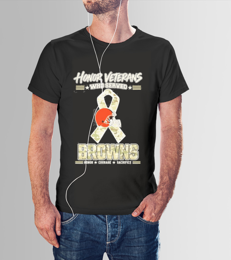 Cleveland Browns Honor Veterans Camo Ribbon Military Appreciation T-Shirt