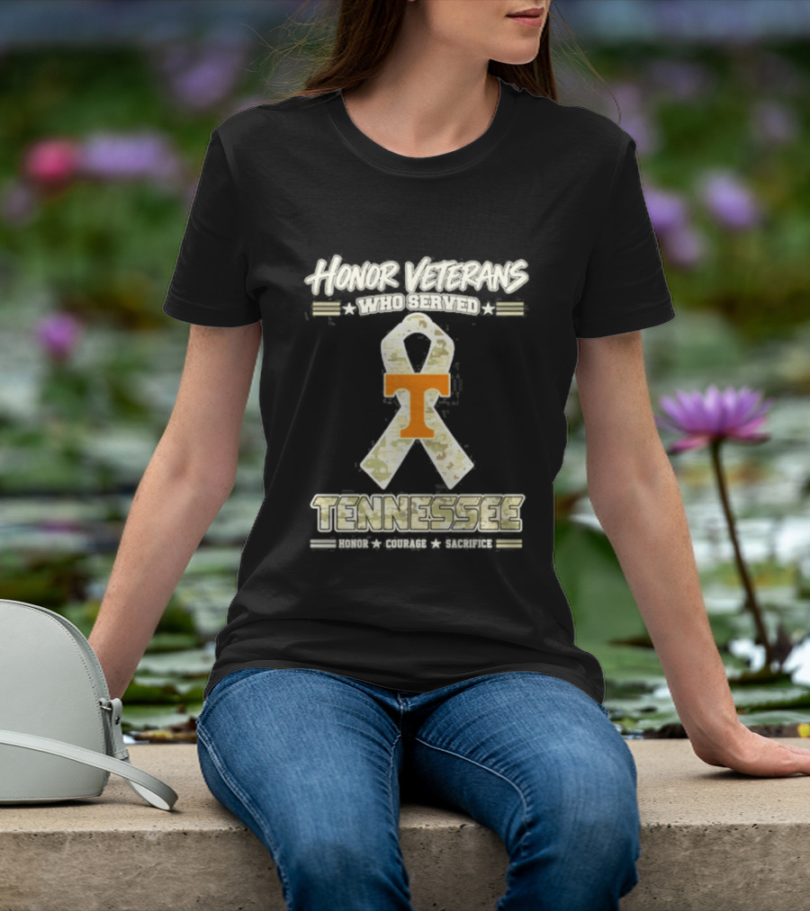 Tennessee Volunteers Honor Veterans Who Served Military Camo Ribbon T-Shirt