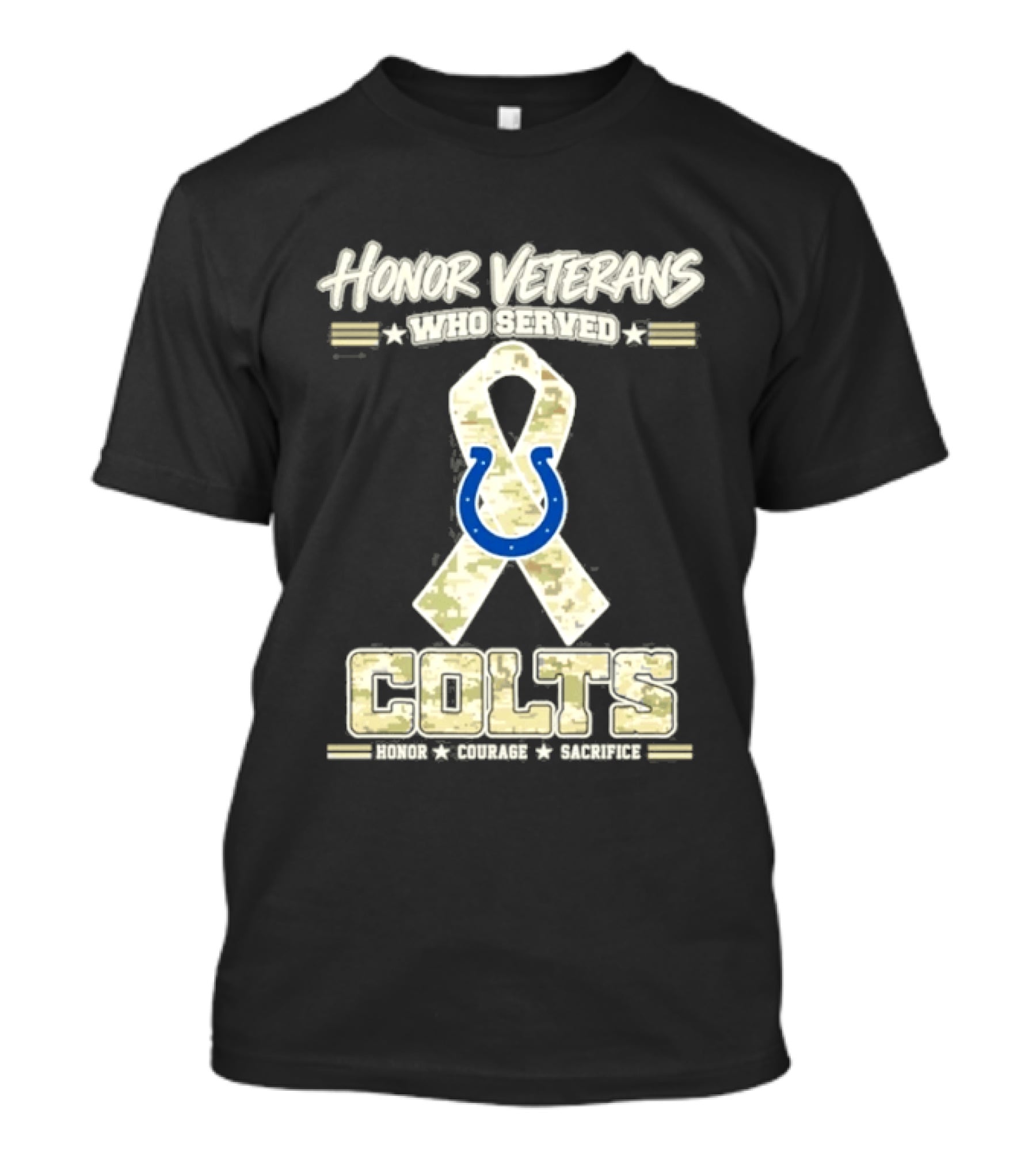 Honor Veterans Indianapolis Colts Military Camo Ribbon Veterans Day T-Shirt