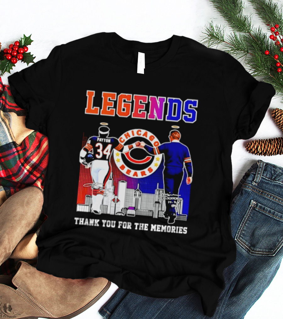 Chicago Bears Legends Walter Payton Mike Ditka Thank You For The Memories Skyline T-Shirt