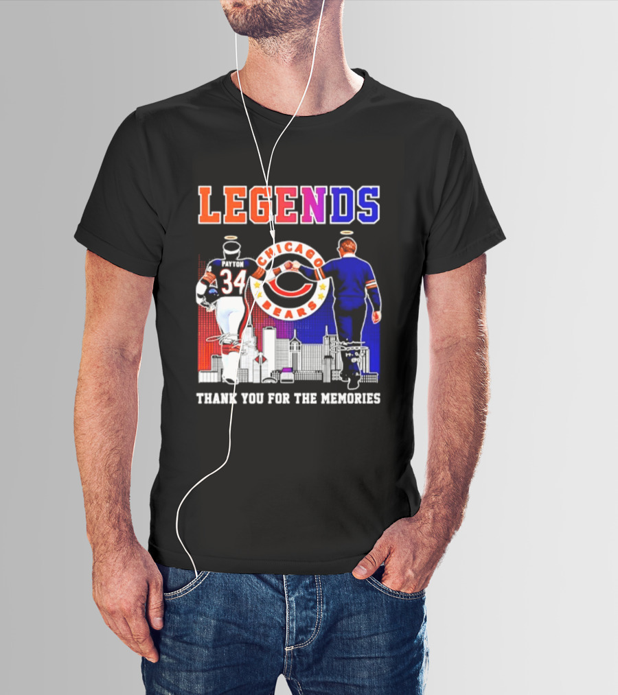 Chicago Bears Legends Walter Payton Mike Ditka Thank You For The Memories Skyline T-Shirt