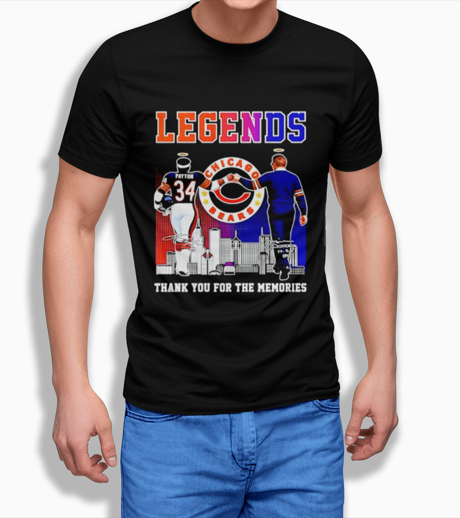 Chicago Bears Legends Walter Payton Mike Ditka Thank You For The Memories Skyline T-Shirt