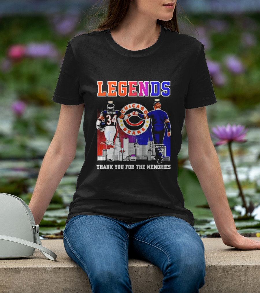 Chicago Bears Legends Walter Payton Mike Ditka Thank You For The Memories Skyline T-Shirt