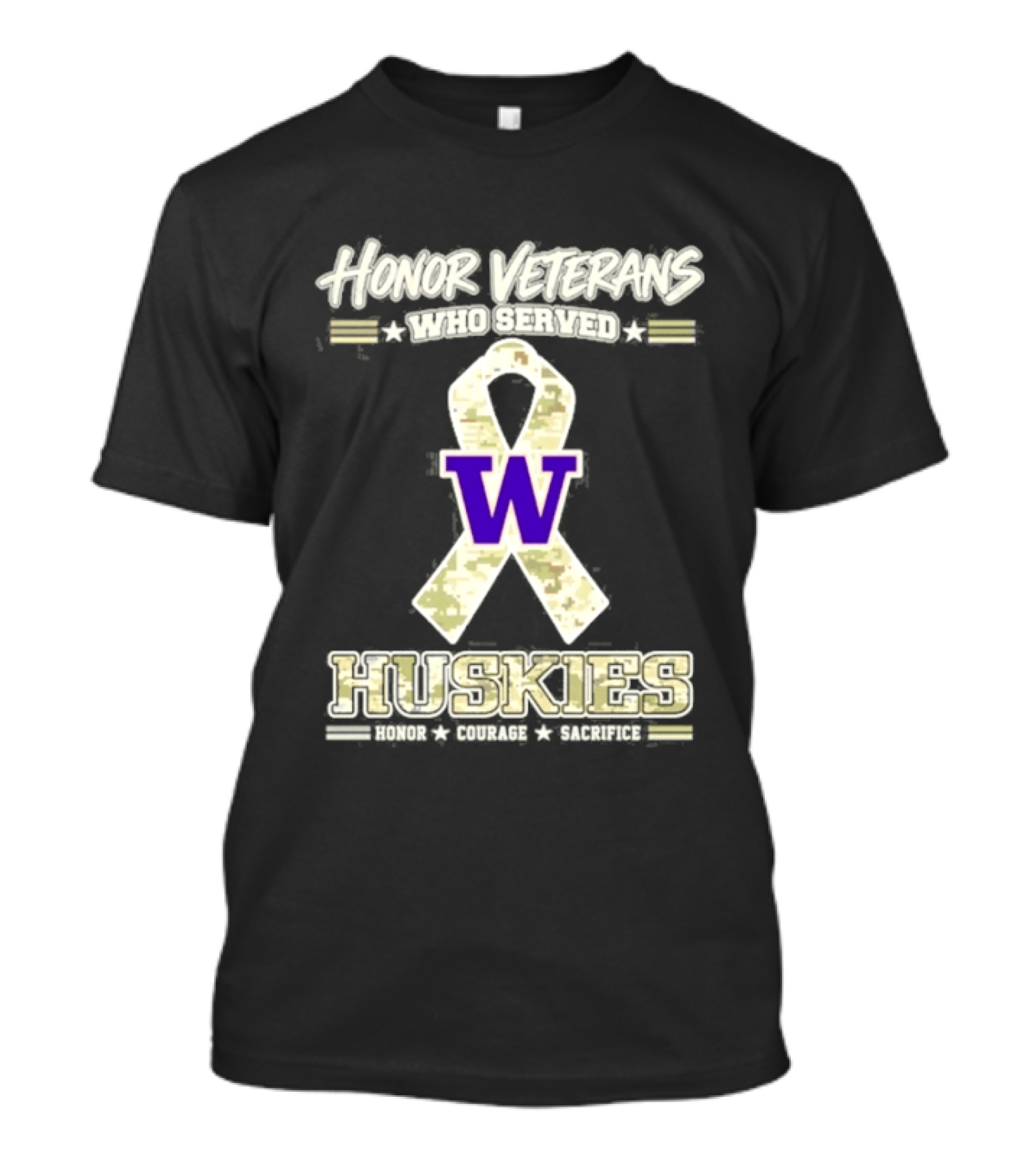 Honor Veterans Washington Huskies Military Camo Ribbon Veterans Day T-Shirt