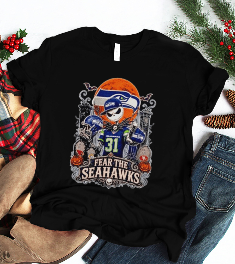 Jack Skellington Seattle Seahawks Halloween Fear The Seahawks Football T-Shirt