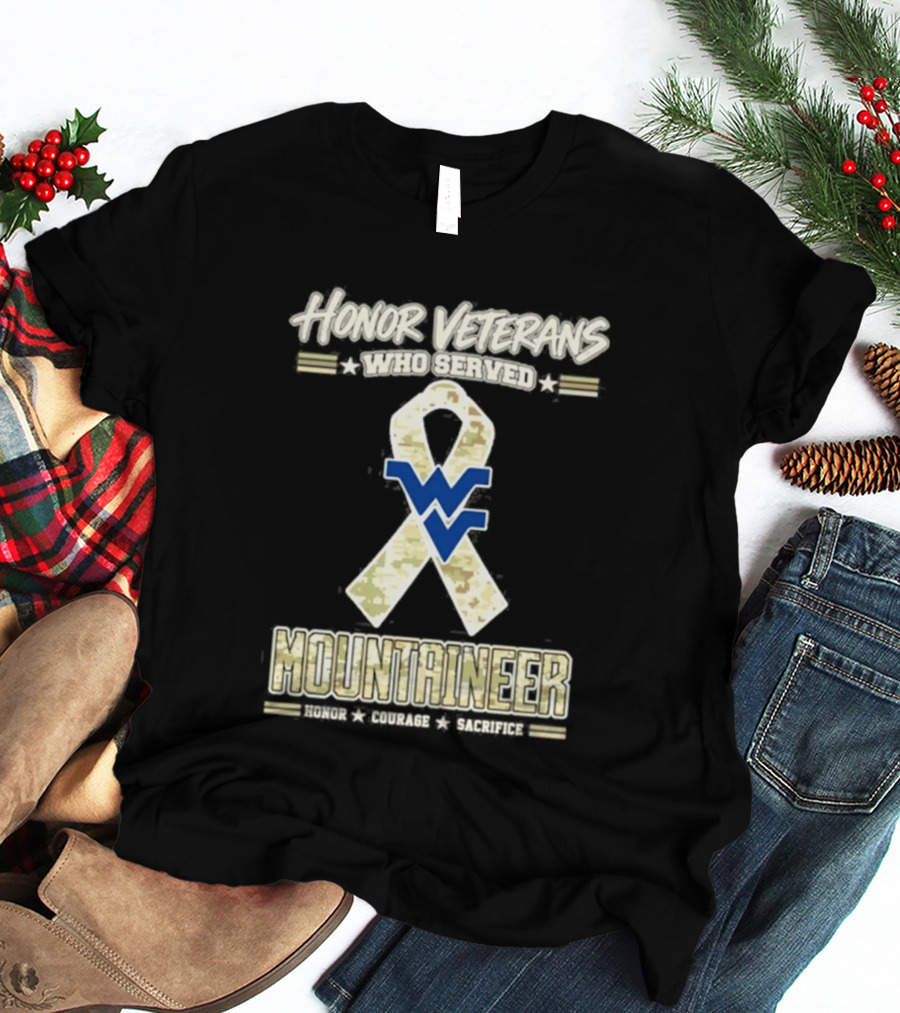 West Virginia Mountaineers Honor Veterans Military Camo Ribbon Veterans Day T-Shirt