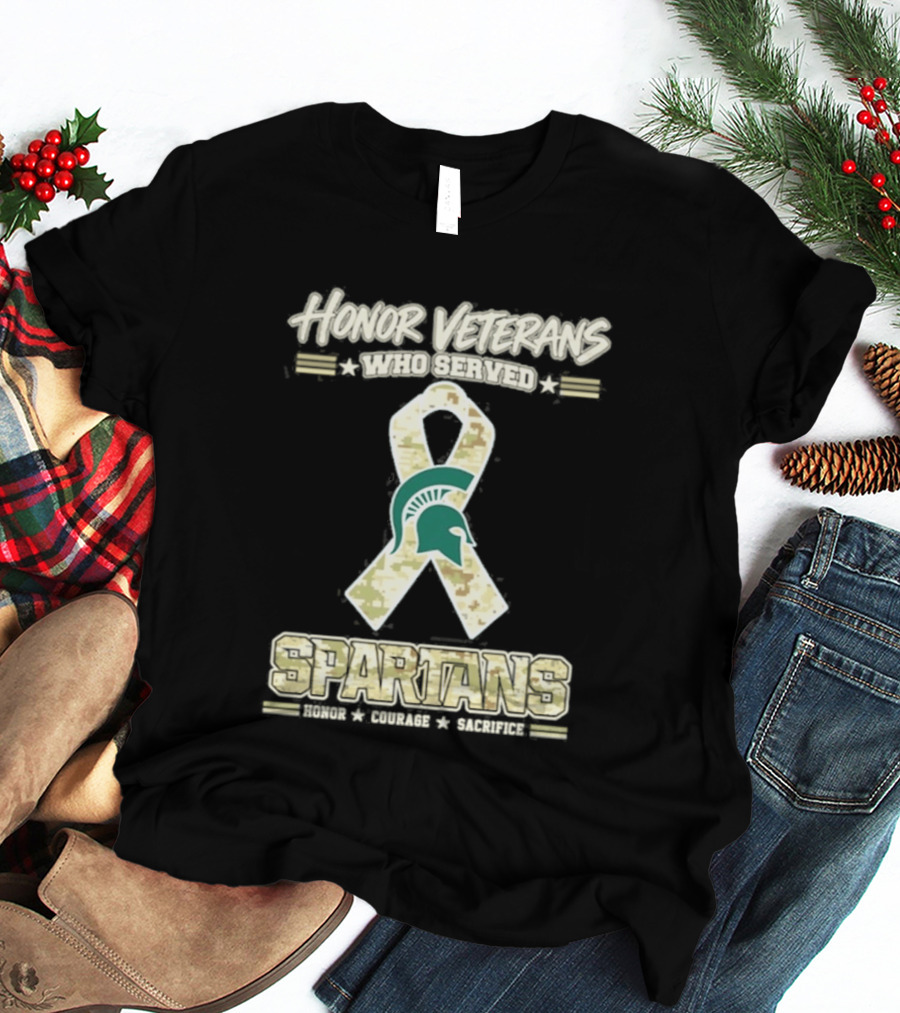 Michigan State Spartans Honor Veterans Camo Ribbon Veterans Day T-Shirt