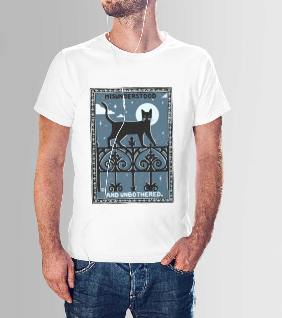Misunderstood Black Cat Unbothered Full Moon Night Sky T-Shirt