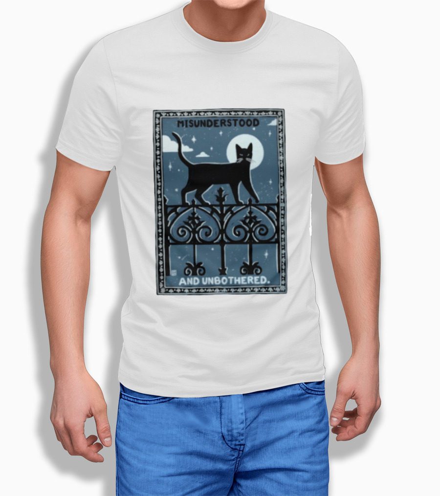Misunderstood Black Cat Unbothered Full Moon Night Sky T-Shirt