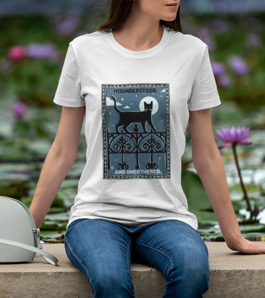 Misunderstood Black Cat Unbothered Full Moon Night Sky T-Shirt