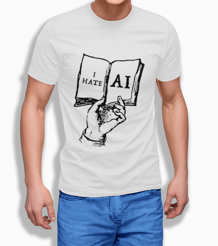 I Hate AI Artificial Intelligence Technology Text On Open Book T-Shirt