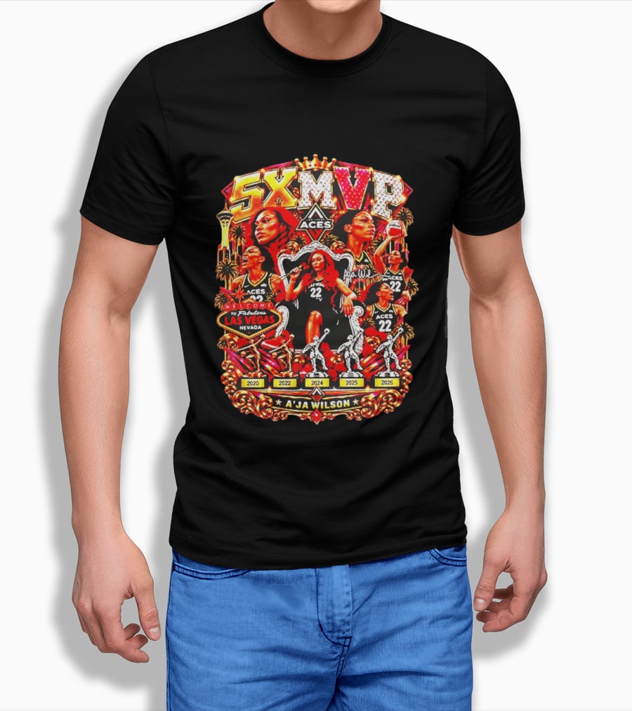 A'ja Wilson 5X MVP Las Vegas Aces Champion Crowned Basketball 2026 T-Shirt