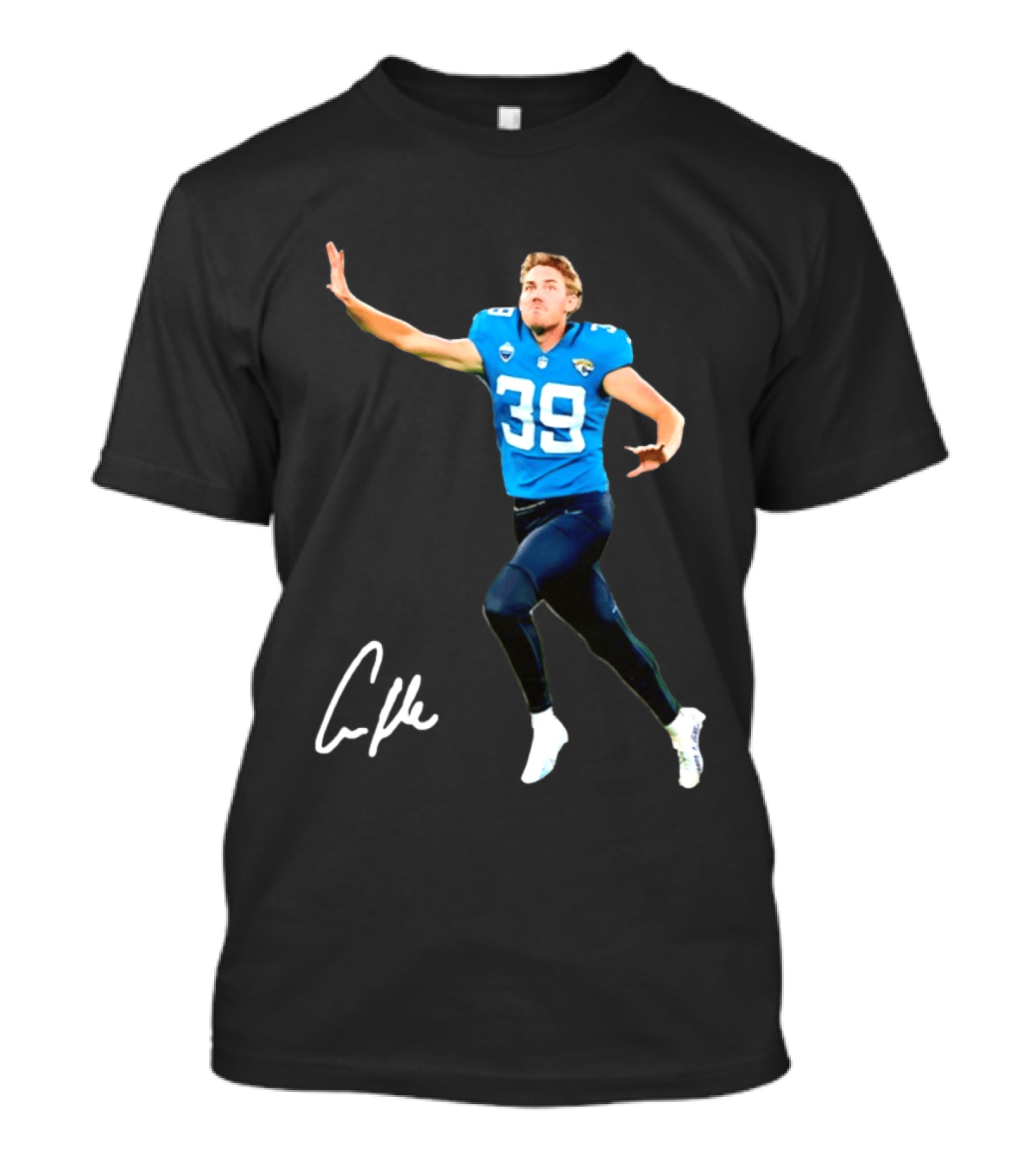 Cam Little Jacksonville Jaguars 39 Player Jumping Action T-Shirt