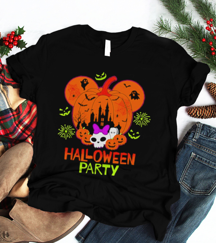 Pumpkin Mouse Ears Castle Skull Halloween Party 2026 T-Shirt