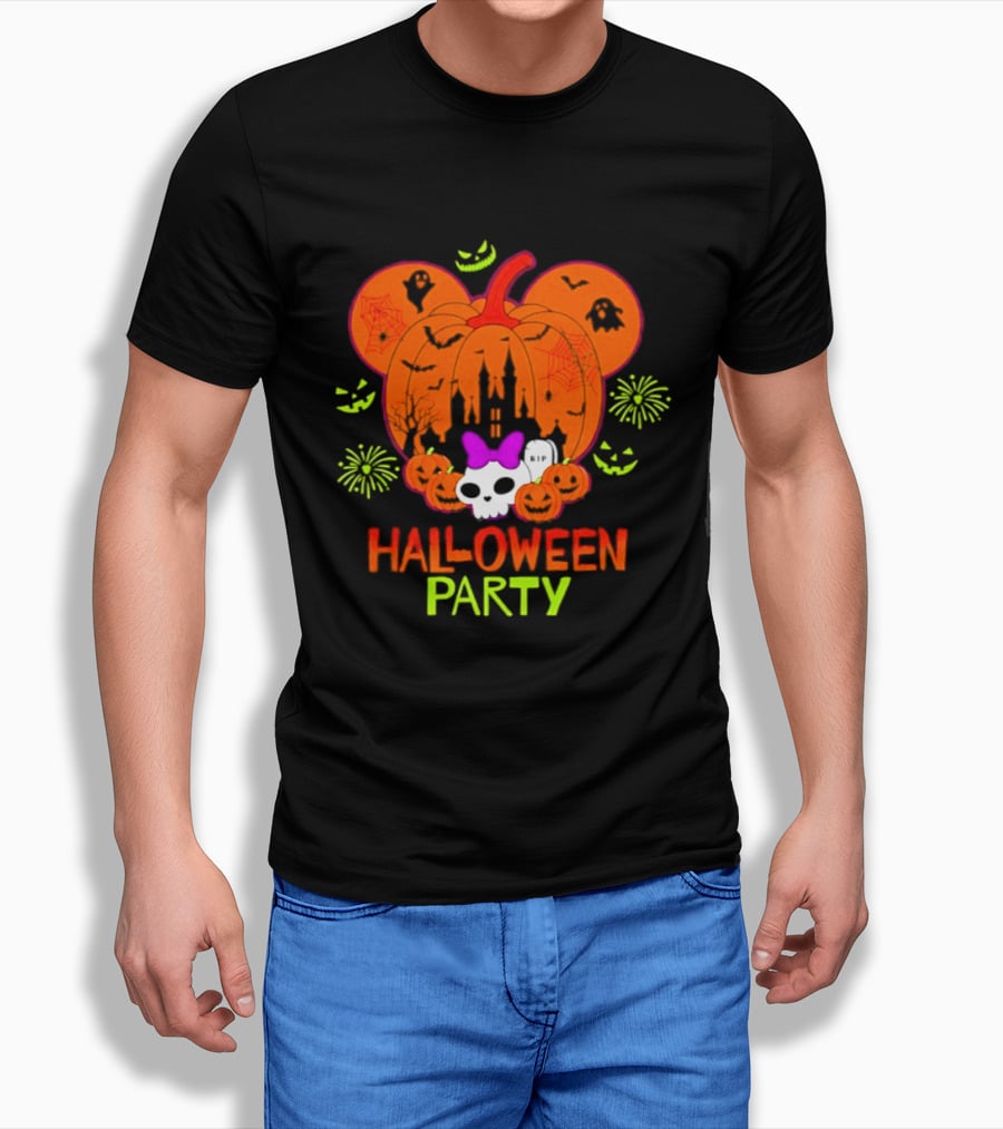 Pumpkin Mouse Ears Castle Skull Halloween Party 2026 T-Shirt