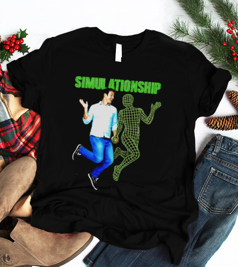 Simulationship Simulation Glitch Digital Jumping Man And Wireframe Figure T-Shirt