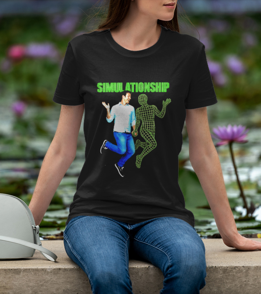 Simulationship Simulation Glitch Digital Jumping Man And Wireframe Figure T-Shirt