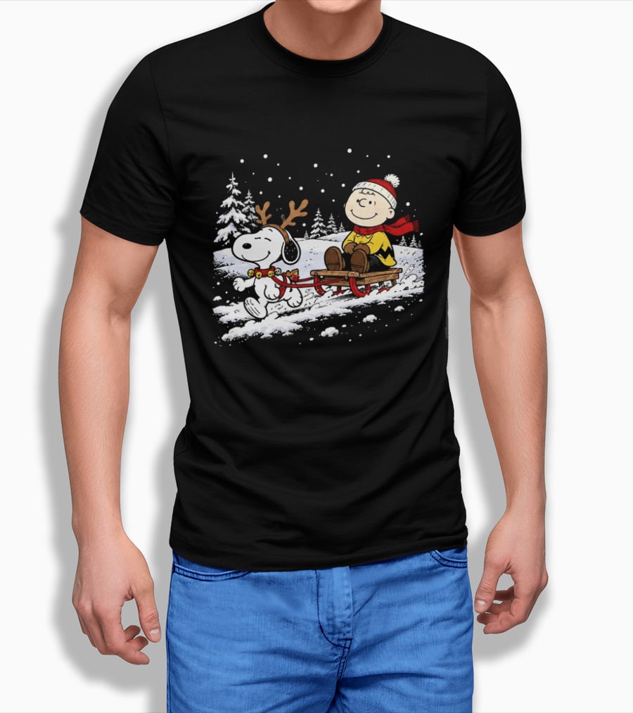 Snoopy Reindeer Christmas Sleigh Ride With Charlie Brown For Peanuts And Winter Lovers T-Shirt
