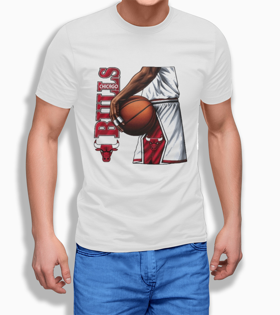 Chicago Bulls Basketball Team Player Holding Ball Iconic Sports Uniform T-Shirt