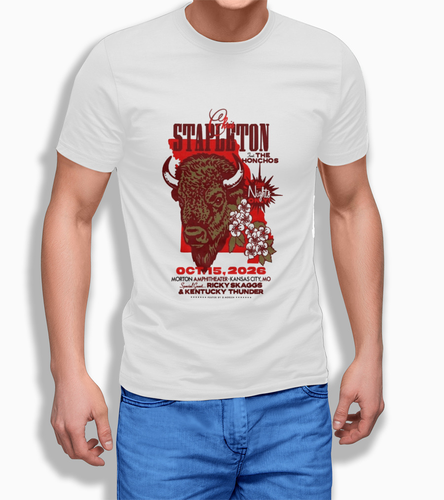 Chris Stapleton Kansas City MO Morton Amphitheater Oct 15 2026 Featuring The Honchos And Ricky Skaggs Kentucky Thunder T-Shirt