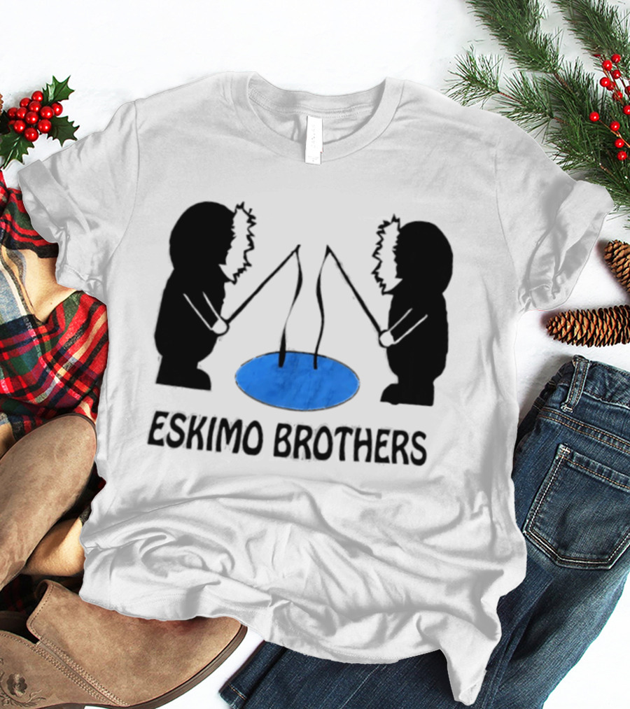 Eskimo Brothers Ice Fishing Duo With Hole And Rods T-Shirt
