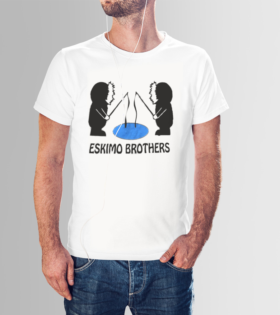 Eskimo Brothers Ice Fishing Duo With Hole And Rods T-Shirt