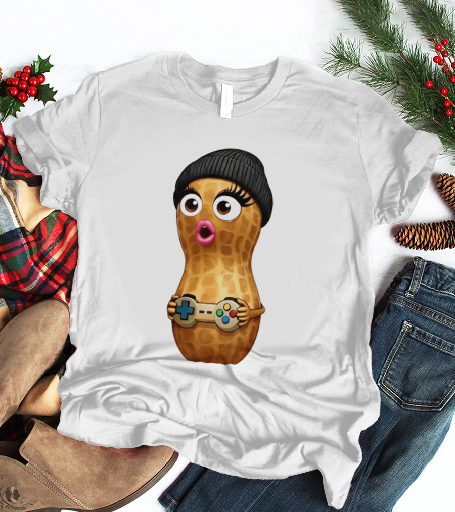 TheBurntPeanut Gamer Peanut With Beanie And Game Controller T-Shirt