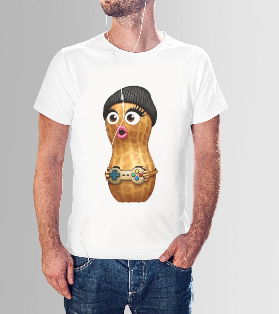 TheBurntPeanut Gamer Peanut With Beanie And Game Controller T-Shirt