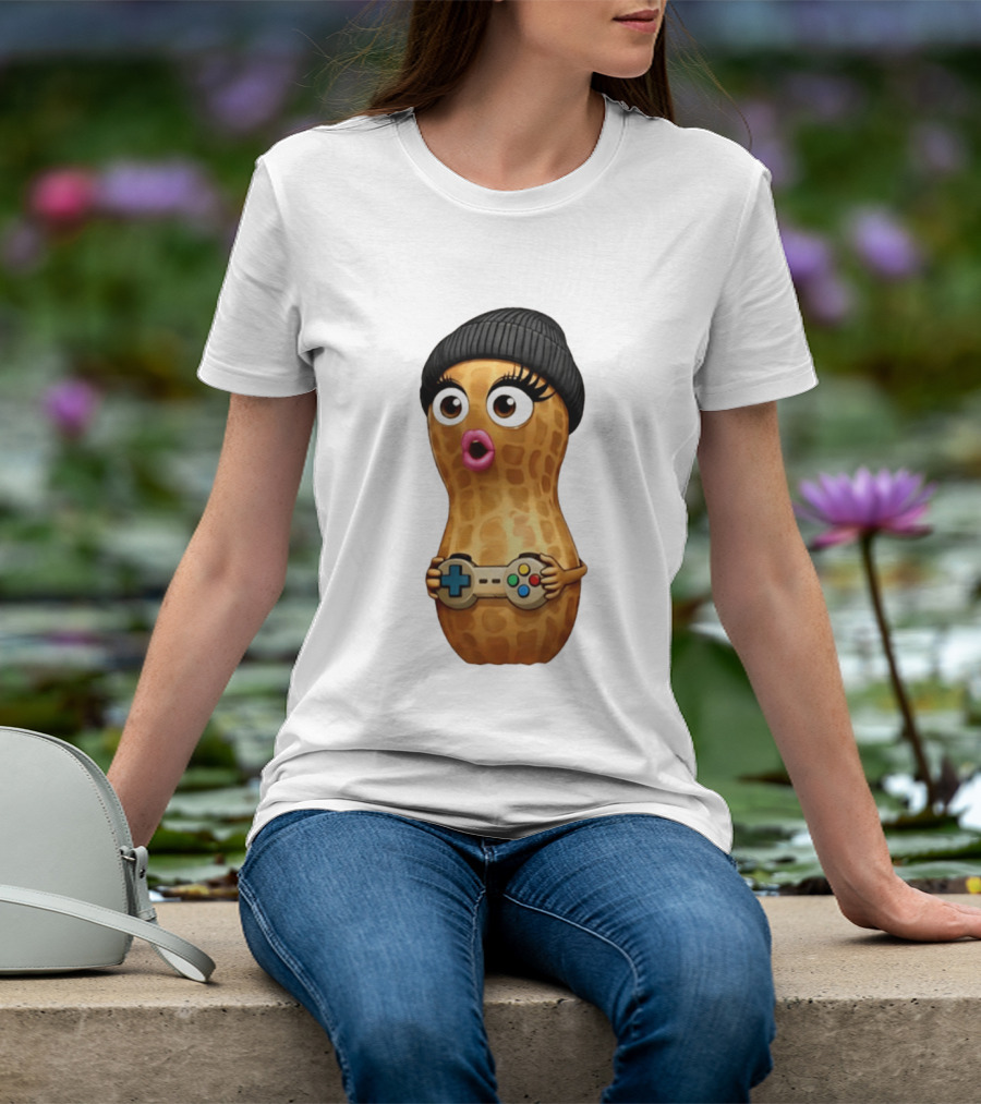 TheBurntPeanut Gamer Peanut With Beanie And Game Controller T-Shirt