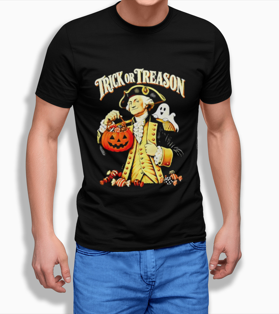 George Washington Trick Or Treason Halloween 2026 Pumpkin Ghost Candy T-Shirt