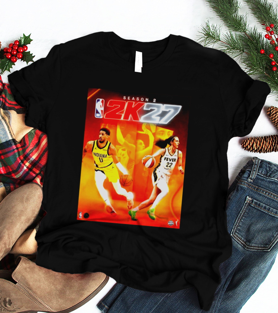 NBA 2K27 Season 2 Tyrese Haliburton Indiana And Caitlin Clark Fever Cover Athletes T-Shirt