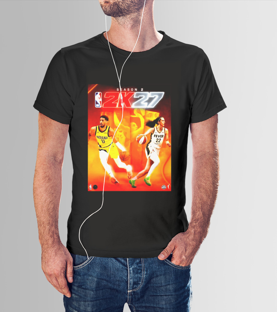 NBA 2K27 Season 2 Tyrese Haliburton Indiana And Caitlin Clark Fever Cover Athletes T-Shirt