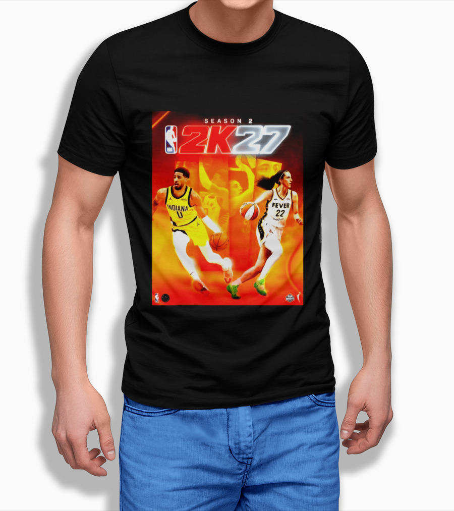 NBA 2K27 Season 2 Tyrese Haliburton Indiana And Caitlin Clark Fever Cover Athletes T-Shirt