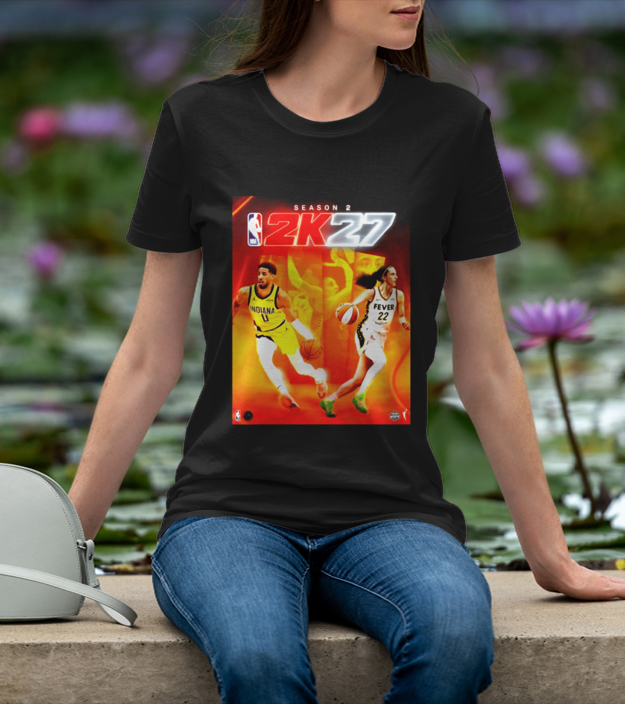 NBA 2K27 Season 2 Tyrese Haliburton Indiana And Caitlin Clark Fever Cover Athletes T-Shirt