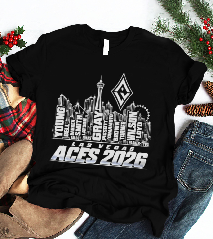 Las Vegas Aces 2026 City Skyline With Iconic Landmarks T-Shirt