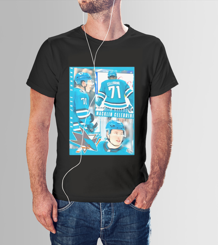 San Jose Sharks Macklin Celebrini 71 NHL 2026 All For One T-Shirt