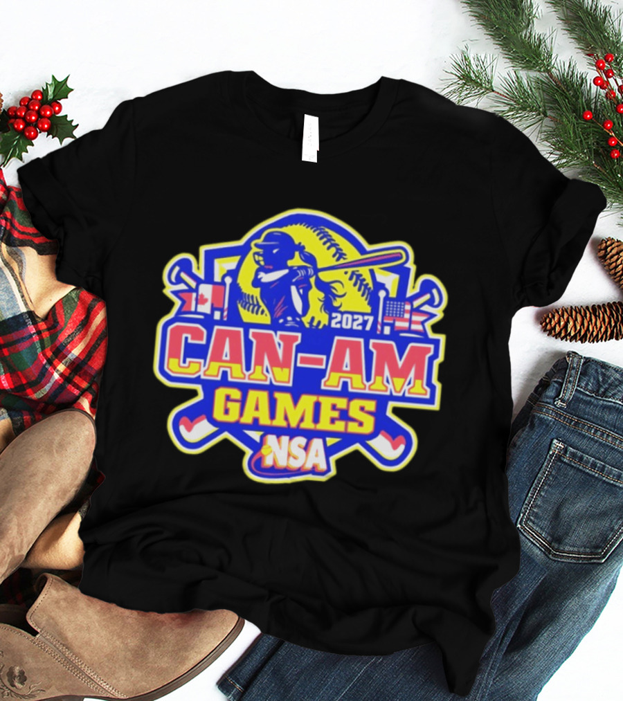 2027 NSA Can Am Games Fastpitch Tournament Baseball Bat American Canadian Flags T-Shirt